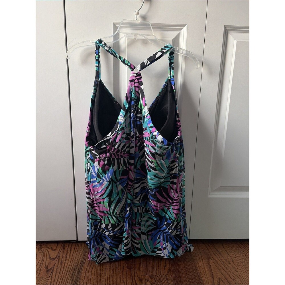 Swimsuits For All Mesh Fly Away Size 28 Tankini Top Tropical Print Molded Cups - Picture 2 of 5